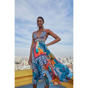 FARM RIO | Forest Tiles V Neck Midi Dress- Size S